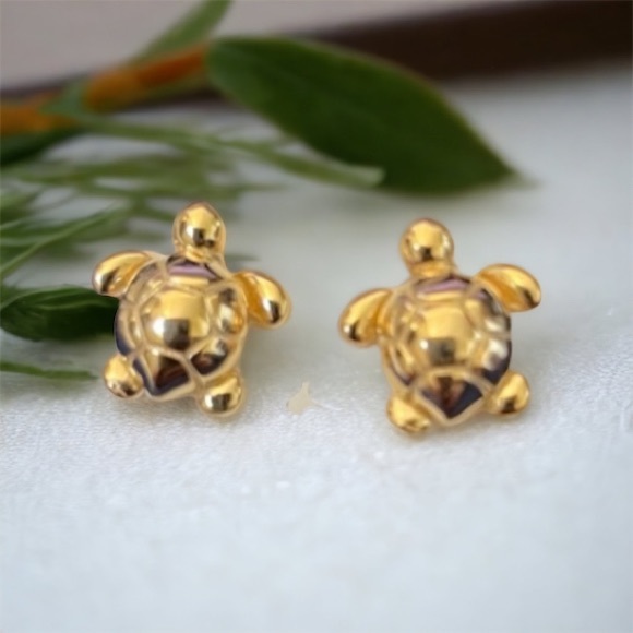 925 Sterling Silver gold plated OR silver MINI Turtle Post Earrings push back - Picture 6 of 6